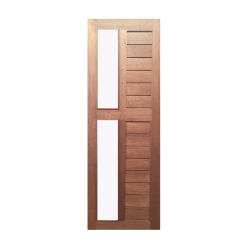BEST ประตูไม้สยาแดง ทำร่องพร้อมช่องกระจกฝ้า  90x200ซม. GS-57 