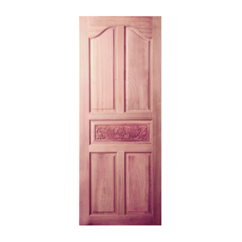 BEST ประตูไม้สยาแดง บานทึบ 5ฟักปีกนกแกะลาย GC-52 89x190ซม.