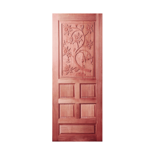 BEST ประตูไม้สยาแดงบานทึบแกะลาย 70x180ซม.