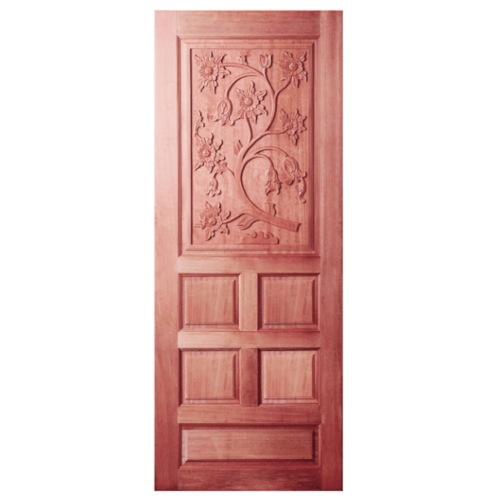 BEST ประตูไม้สยาแดง บานทึบลูกฟักแกะลาย  80x200cm. ทำสี GC-34 