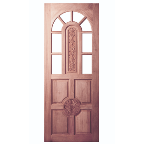 ประตูไม้สยาแดง ลูกฟักแกะลาย(โปร่ง) GC-76 80x200cm. BEST