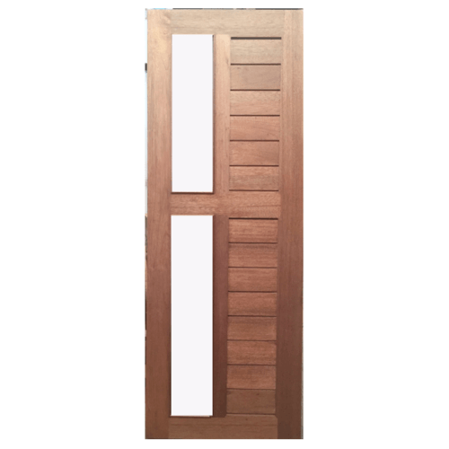 ประตูไม้สยาแดง ทำร่องพร้อมกระจกใส GS-57 80x220cm. ทำสี BEST