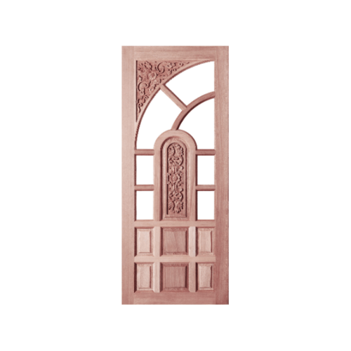 ประตูไม้สยาแดง ลูกฟักแกะลาย(โปร่ง) GC-02 80x200cm. BEST