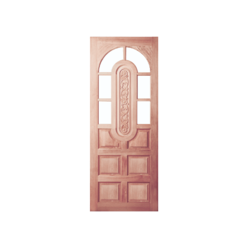 ประตูไม้สยาแดงลูกฟักแกะลายพร้อมกระจก GC-73 80x180cm. BEST