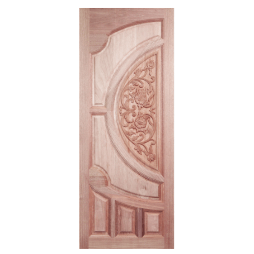 BEST ประตูไม้สยาแดง บานทึบลูกฟักแกะลาย 90x200cm. ทำสี  GC-08 