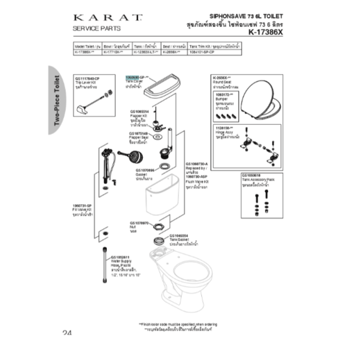 Karat อุปกรณ์ถังพักน้ำ รุ่น ไซฟ่อนเซฟ 60, 61