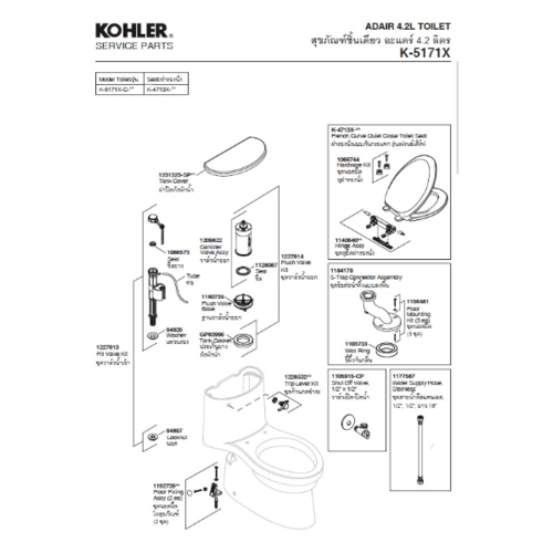 Kohler เฉพาะฝาหม้อน้ำ รุ่น อะแดร์ 1231325-SP-0