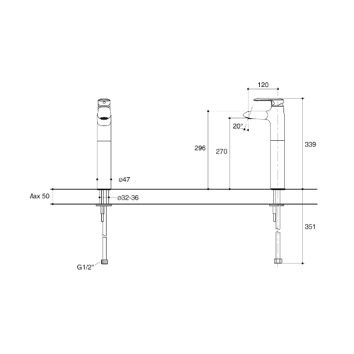 ก๊อกเดี่ยวอ่างล้างหน้าทรงสูงแบบก้านโยก รุ่น K-99448T-4CD-CP คูมิน KUMIN  KOHLER