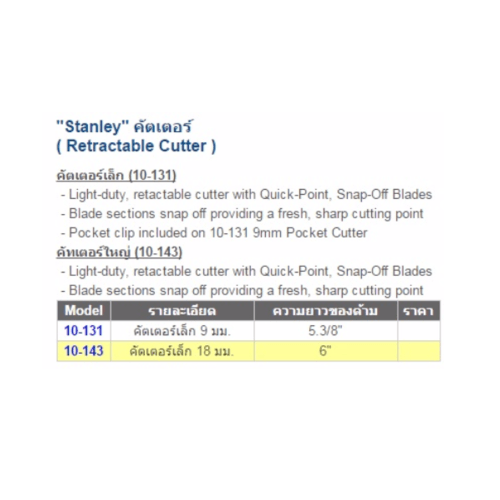 STANLEY มีดคัตเตอร์ รุ่น10-131 9มม.