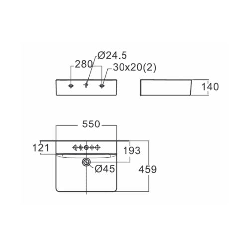 American Standard อ่างล้างหน้าแบบแขวน **ไม่รวมก๊อกน้ำ** รุ่น คอนเซ็ป ควูป TF 0550 WT