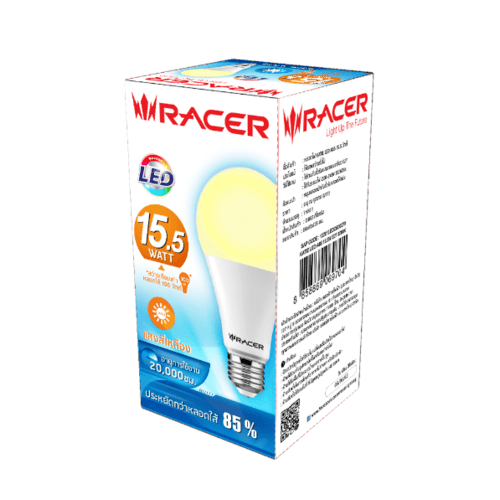 RACER หลอด LED Bulb 15.5W E27 WW 3000K รุ่นเคที A65