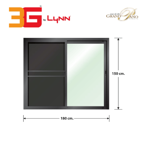 3G (GP) หน้าต่างอะลูมิเนียม บานเลื่อน SS  180x150ซม. สีดำเงา พร้อมมุ้ง