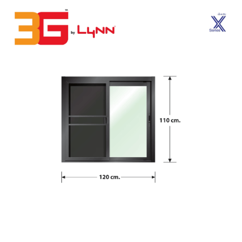 3G (X-Serie) หน้าต่างอะลูมิเนียม บานเลื่อน SS 120x110ซม. สีดำเงา พร้อมมุ้ง