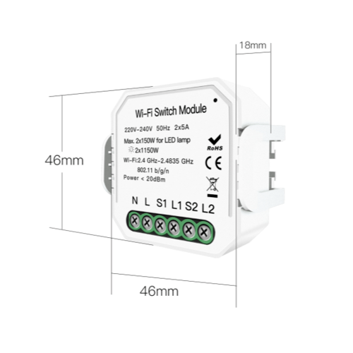 Luma Connect สวิทช์โมดูล Wi-Fi ช่องสัญญาณคู่ รุ่น QS-WIFI-S03-MINIA-2C สีขาว