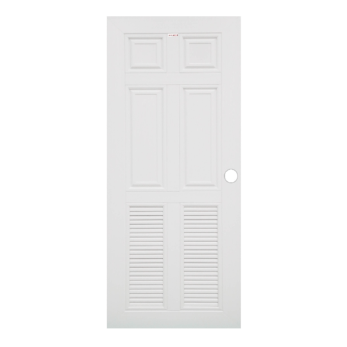 ประตูยูพีวีซี 4ฟักบน 2เกล็ดล่าง MW4 70x200cm. สีขาว เจาะ CHAMP 