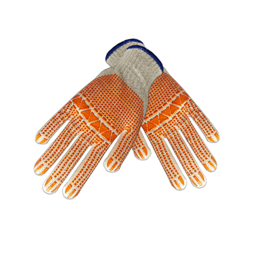 PARAGON ถุงมือถักพิมพ์ PVC ขนาด 9 นิ้ว สีส้ม (L)