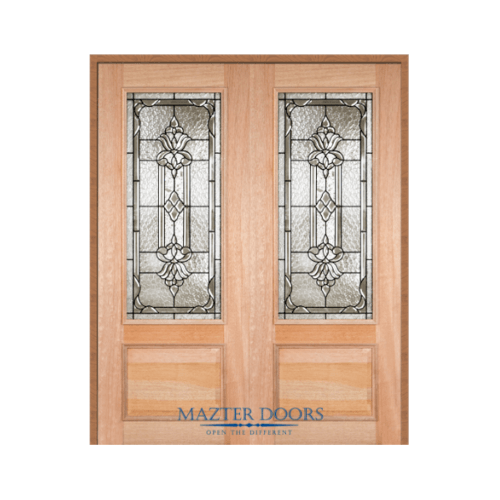 MAZTERDOOR ประตูไม้สยาแดง ลูกฟักพร้อมกระจก SET-1 LOTUS-010 160x200ซม.