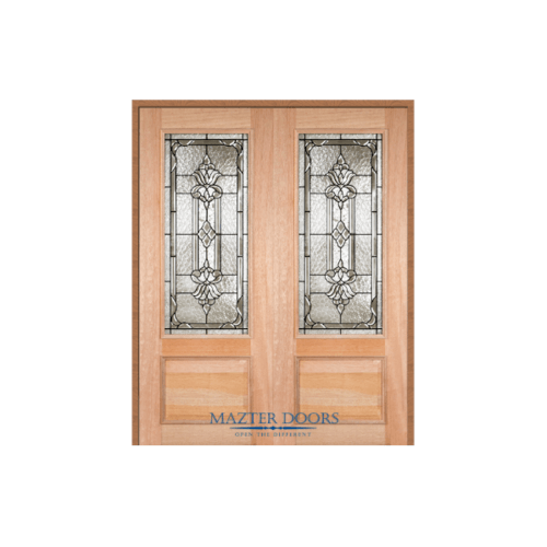 MAZTERDOOR ประตูไม้สยาแดง ลูกฟักพร้อมกระจก SET-3 LOTUS-010 260x200ซม.