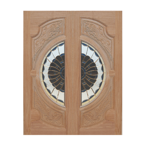 ประตูกระจกไม้สยาแดง VANDA-09 (ลายหงษ์-มังกร) 90x200cm (ทำสี)