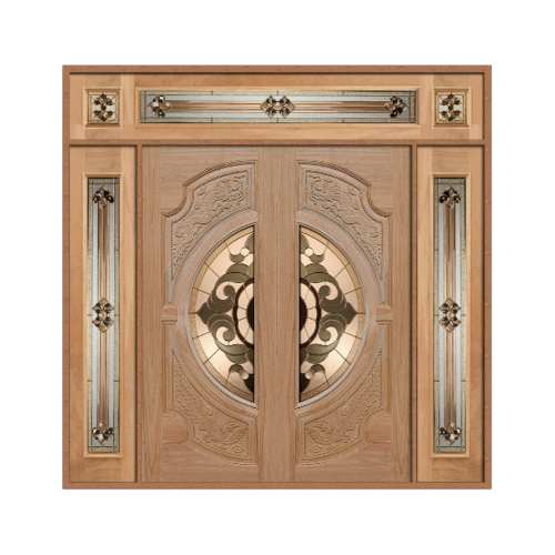 SET4 ประตูกระจกไม้สยาแดง VANDA-01 (หงษ์+มังกร) 200x245 cm.(นอกแบบ)