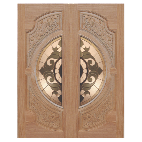 ประตูกระจกสยาแดง VANDA-01 (หงษ์+มังกร) 80X200 cm.(ทำสี)