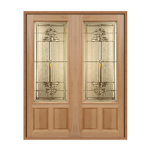 SET 1 ประตูกระจกไม้สยาแดง LOTUS-08 180x220 cm.(ทำสี)