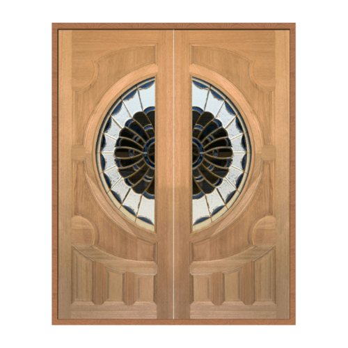 ประตูไม้สยาแดงกระจกหงษ์+มังกร SET1 VANDA-09 196x217cm.MAZTERDOOR