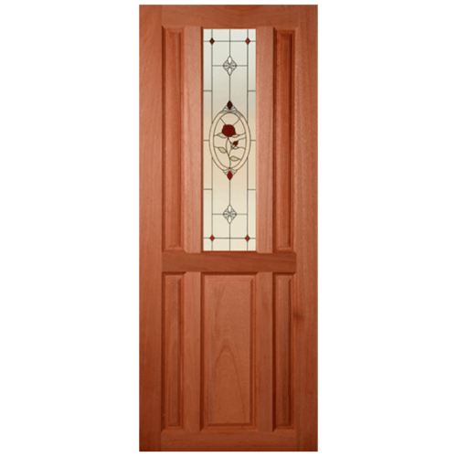 ประตูไม้สยาแดง ลูกฟักพร้อมกระจก SS01/3 80x210cm. MAZTERDOORS