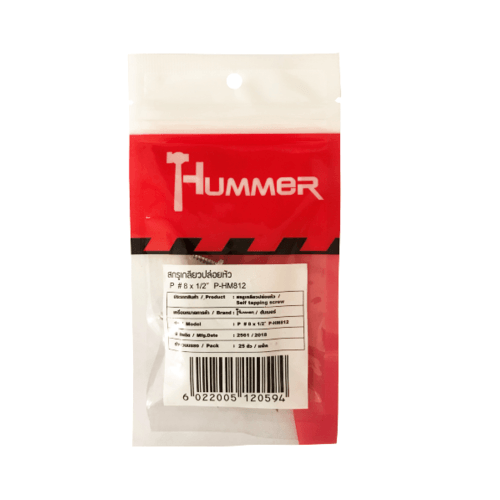 HUMMER สกรูเกลียวปล่อยหัว P-HM812 ขนาด 8X1/2 (25ตัว/แพ็ค)