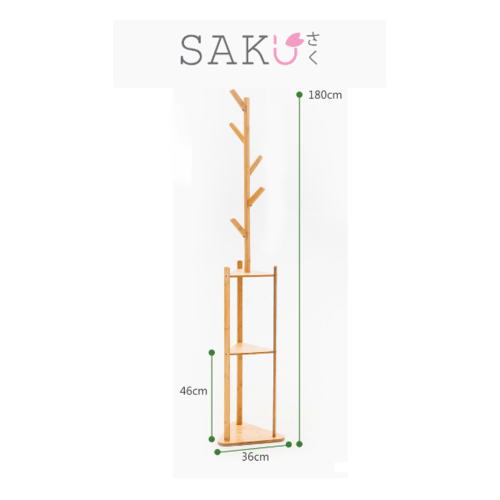 SAKU ที่แขวนหมวก พร้อมชั้นวาง  รุ่น JD04 ขนาด 36×36×180 ซม. สีไม้