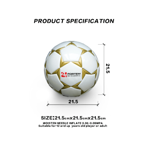 4TEM ลูกฟุตบอลหนังอัด PU เบอร์ 5 รุ่น GY-354 ขนาด Φ21.5 ซม. สีทอง-ขาว แถมเข็มก๊าซ