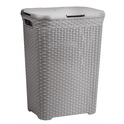 SAKU ตะกร้าผ้าพลาสติกมีฝา 60ลิตร ขนาด 44.5x34x57.5ซม. รุ่น TG51929 สีเทา