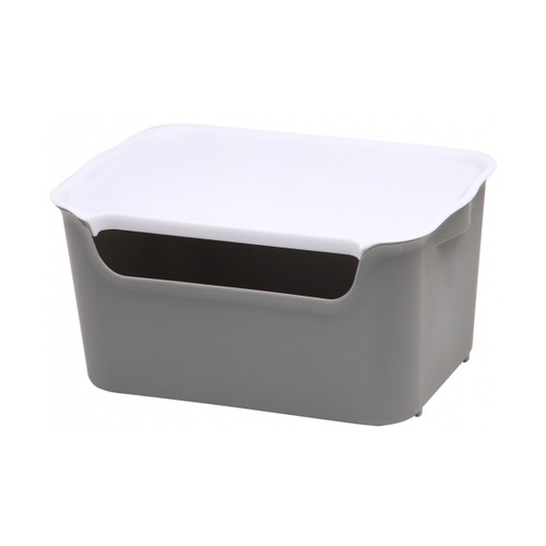 SAKU กล่องเก็บของพลาสติกมีฝา 11ลิตร ขนาด 39x26x16ซม. รุ่น TG54442 สีเทา ฝาขาว