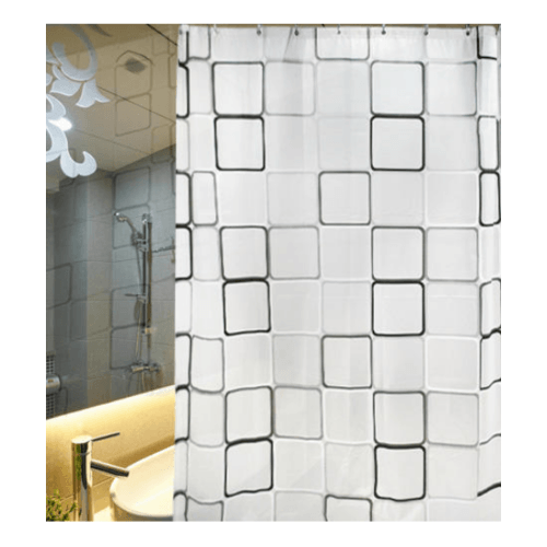 Primo ผ้าม่านห้องน้ำ PEVA ลายกราฟฟิก รุ่น DF012 ขนาด 180x180 ซม. สีเทา