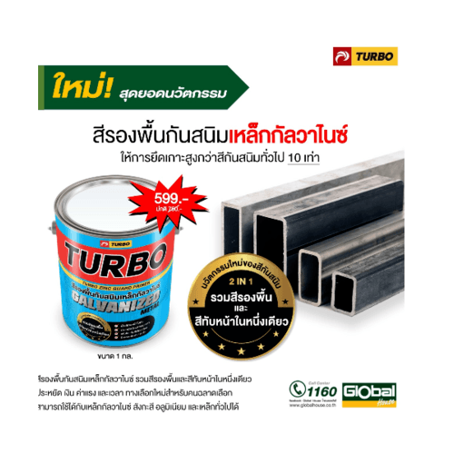 TURBO สีรองพื้นกันสนิมเหล็กกัลวาไนซ์เทอร์โบ  1 กล. สีขาว