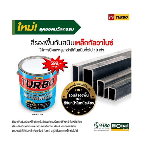 TURBO สีรองพื้นกันสนิมเหล็กกัลวาไนซ์เทอร์โบ  1 กล. สีเทา