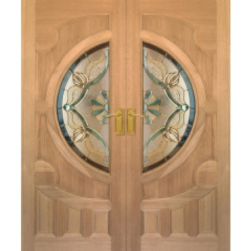ประตูไม้จาปาร์การ์ลูกฟักพร้อมกระจก Vanda-02 80x200cm. (ทำสีธรรมชาติ) MASTERDOOR