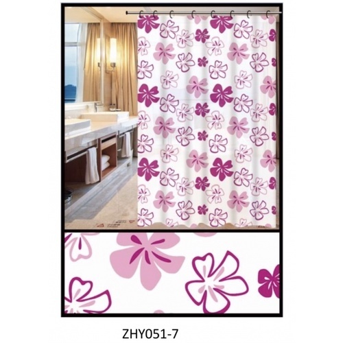 Primo ผ้าม่านห้องน้ำ PEVA ลายดอกไม้ รุ่น DF006 ขนาด 180x180 ซม. สีม่วง