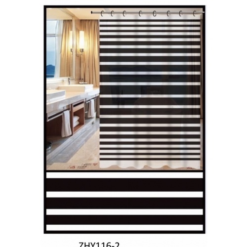 Primo ผ้าม่านห้องน้ำ PEVA ลายกราฟฟิก รุ่น DF017 ขนาด 180x180 ซม. สีดำ