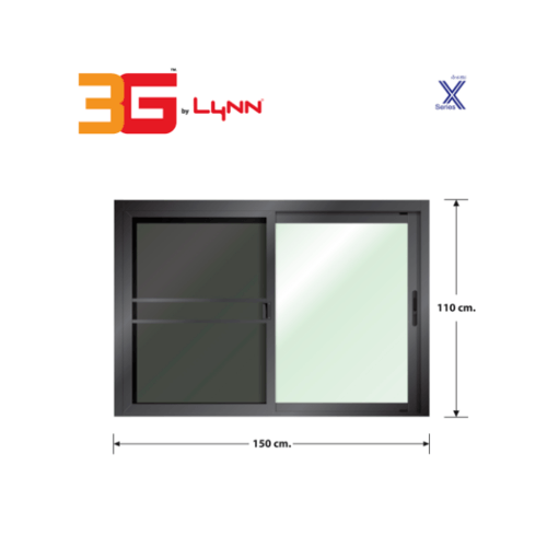 3G (X-Series) หน้าต่างอะลูมิเนียม บานเลื่อน SS 150x110ซม. สีดำเงา พร้อมมุ้ง