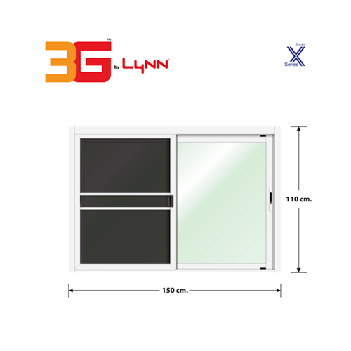 3G (X-Serie) หน้าต่างอะลูมิเนียม บานเลื่อน SS 150x110ซม. สีขาว พร้อมมุ้ง