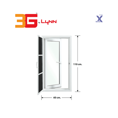 3G (X-Serie) หน้าต่างอะลูมิเนียม บานเปิดเดี่ยว 60x110ซม. สีขาว พร้อมมุ้ง