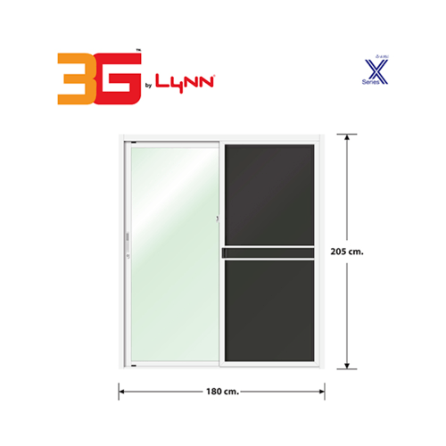 3G (X-Serie) ประตูอะลูมิเนียม บานเลื่อน SS 180x205ซม. สีขาว พร้อมมุ้ง
