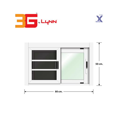 3G (X-Serie) หน้าต่างอะลูมิเนียม บานเลื่อน SS 80x50ซม. สีขาว พร้อมมุ้ง