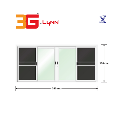หน้าต่างบานเลื่อนชนกลาง+มุ้งลวด ขนาด 2.40x1.10 เมตร