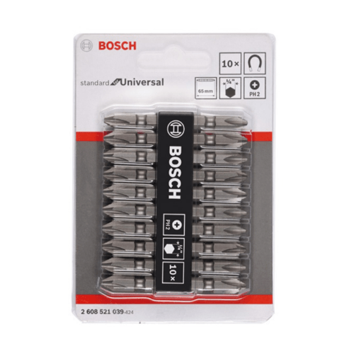 BOSCH ดอกไขควง สีเงิน PH 2-65 มม.(10ดอก/แผง)