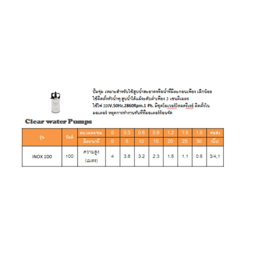 SUMOTO ปั๊มจุ่มน้ำสะอาด 100W รุ่น INOX100