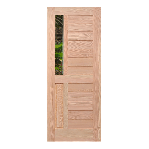 D2D ประตูไม้ดักลาสเฟอร์ ทำร่องพร้อมช่องกระจก  80x220ซม.  Eco Pine-012  