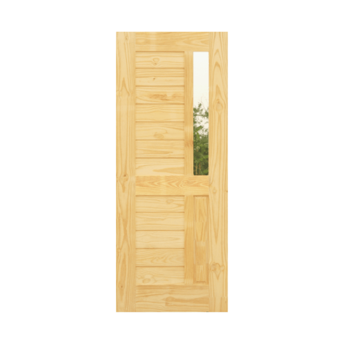 ประตูไม้สนNz ทำร่องพร้อมช่องกระจก Eco Pine-012 80x200cm. D2D
