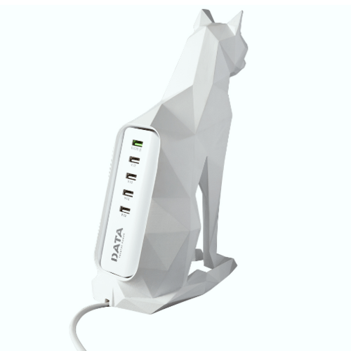 DATA แท่นวางปลั๊กเซรามิก USB 5 ช่อง 1.2m 5V/3A รูปแมว สีขาว